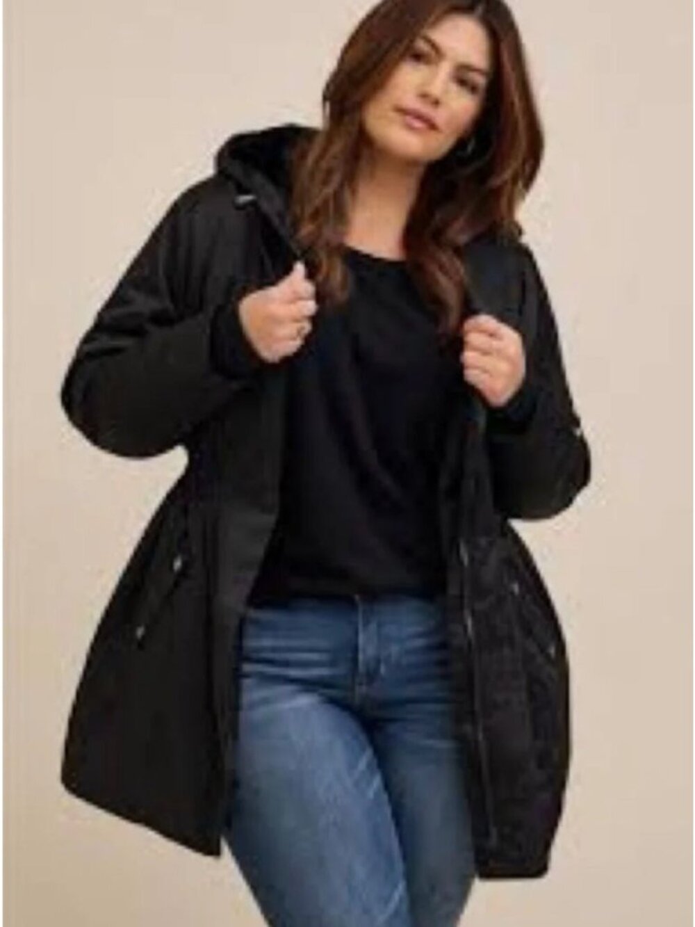 Torrid Black Winter Parka Faux Fur Warm Hooded Long Coat Jacket Sz 0 (12) Large